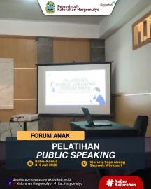 PERWAKILAN FORUM ANAK HARGOMULYO MENGIKUTI KEGIATAN BIMTEK PELATIHAN PUBLIC SPEAKING 